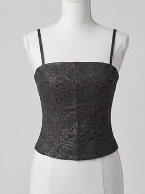 Hennes Y2K Metallic Shimmer Corset Style Top Black Silver Size 12